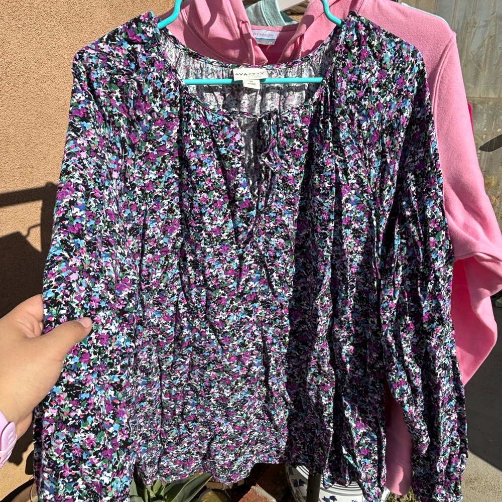 Ava & Viv Floral Blouse - Purple, Blue, Green